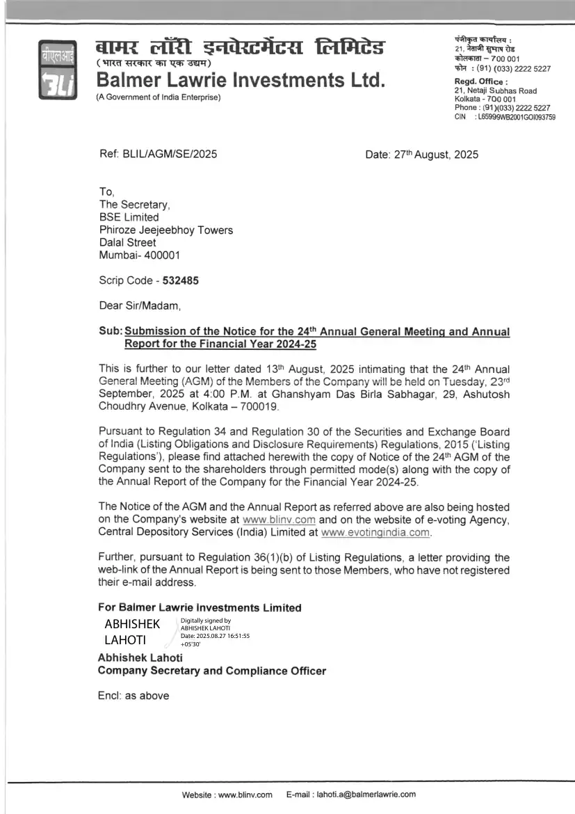 Page 1 of the Balmer Lawrie filing